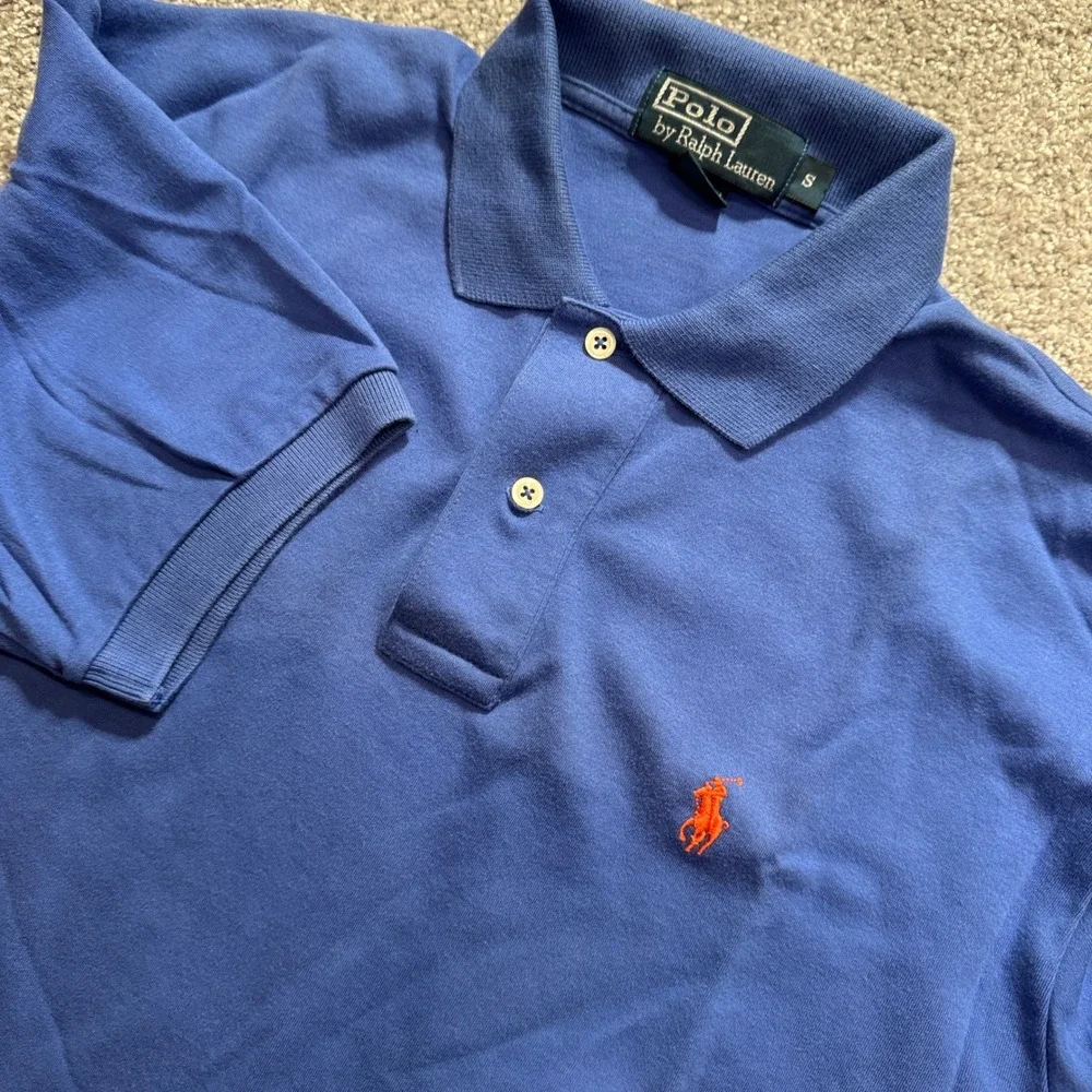 Ralph Lauren Polo Shirt Mens Small Blue Solid Cotton Classic Preppy Rugby Knit